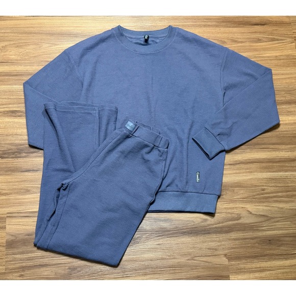 Comfrt Other - Comfrt Waffle Knit Lounge Set Shirt & Wide Leg Pants Blue Grey Mismatched Size